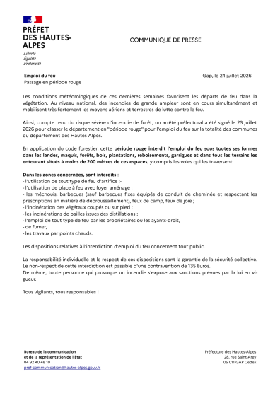 Communiqué de presse période rouge