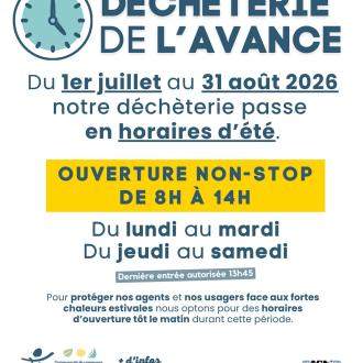 Horaires d'Été déchèterie de l'Avance